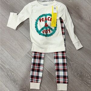Old Navy Kids Pajama Set - Cream and Red Peace & Joy